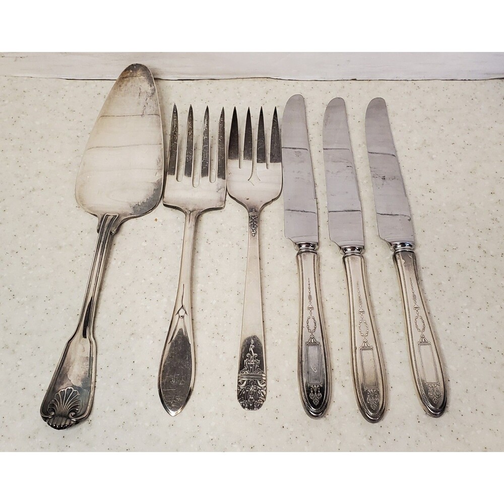 Vintage Silverplate Serving Utensils Lot Pie Server Forks Knives Wm Rogers